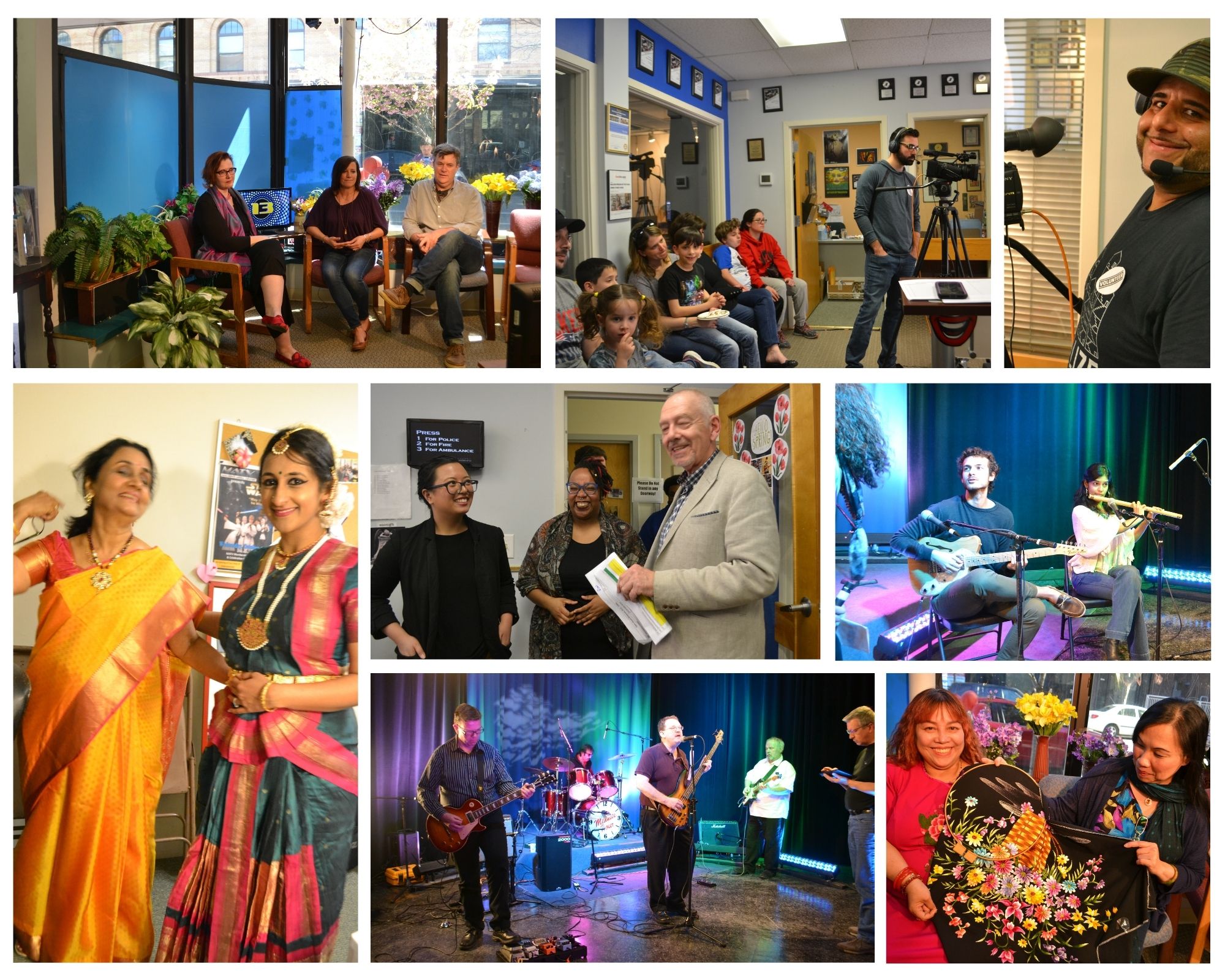 collage of open house showcase with musicians and dancers