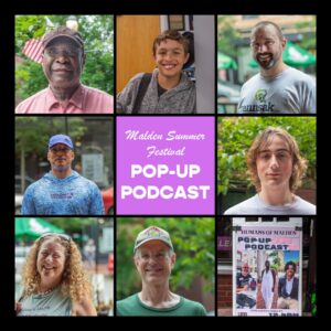 Six portraits of podcast interviewees from Summer Festival 2023