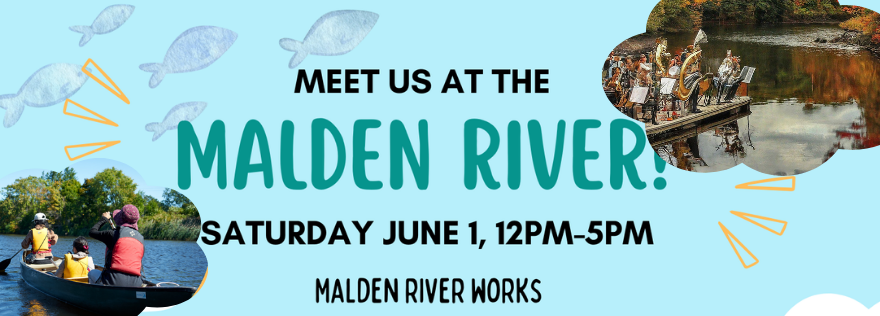 Malden River Event with river image and brass band image